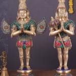 Pure Brass Divine Vahana Pair with Meenakari | Hanuman 21.5" & Garuda 22" | Total 21 kg Sacred Art | Majestic Guardian Murti Set